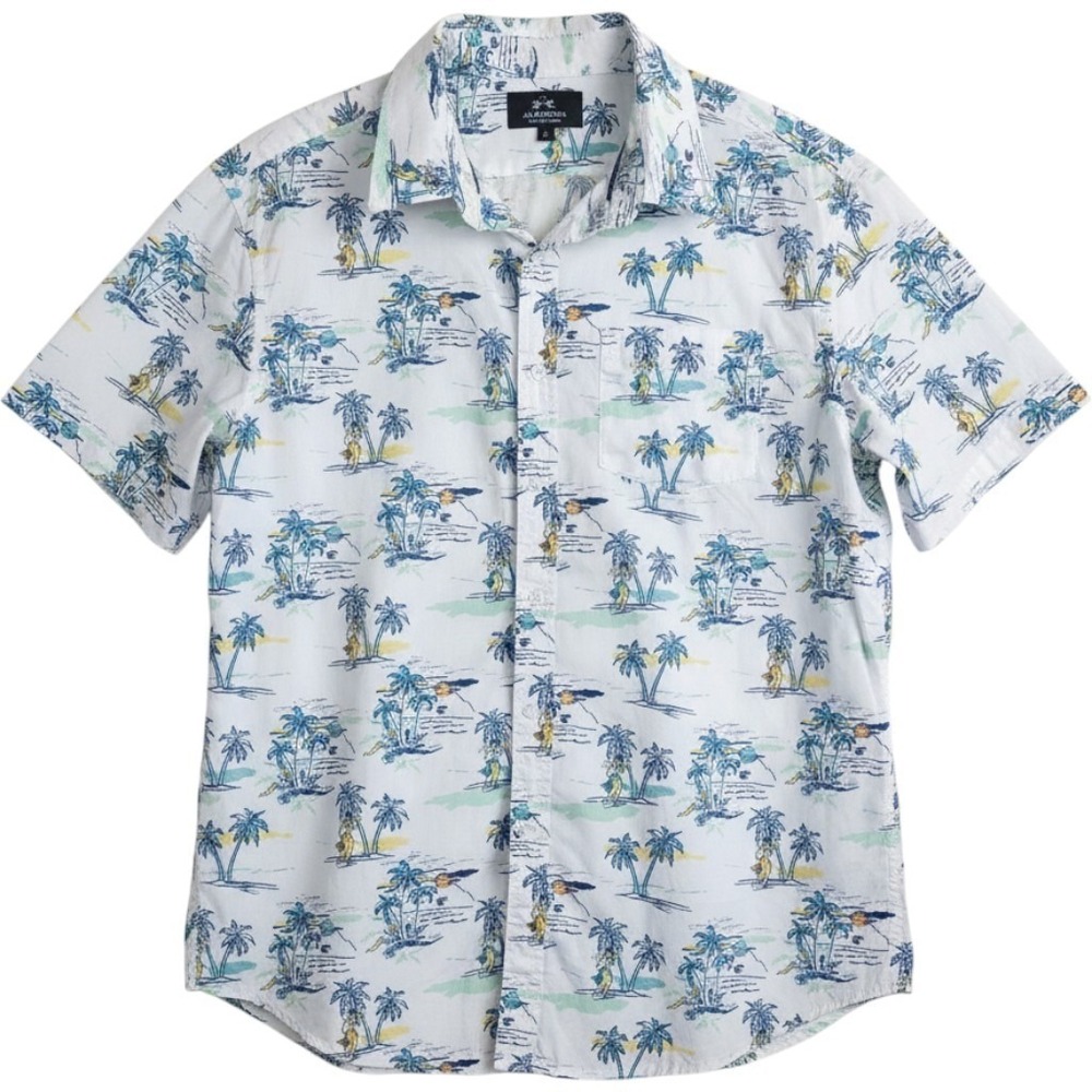 La Martina Buenos Aires Having Fun White Hawaiian Shirt Hula‎ Girl Palm Tree L